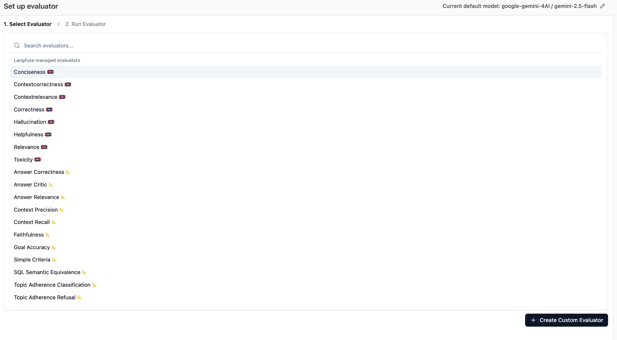 Evaluator template list